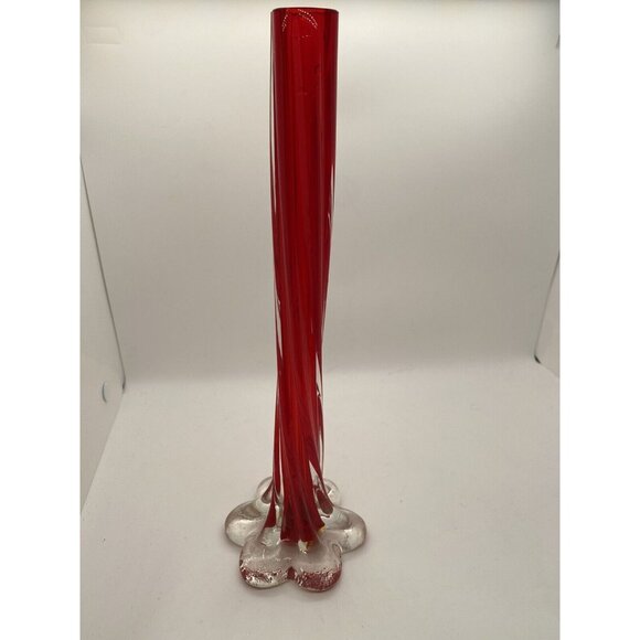 Vintage Amberina Encased Glass Vase 6 Petal Elephant Ft  Gorgeous Designs  11.5" - Picture 1 of 5